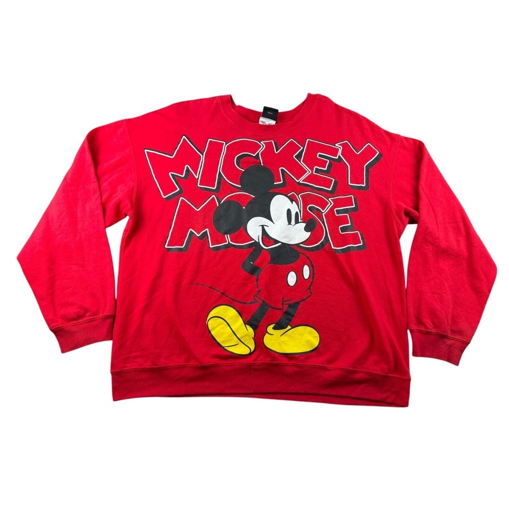 Disney Sweatshirt Women 3XL Red Pullover Mickey Mouse Spellout Nostalgia Comfort